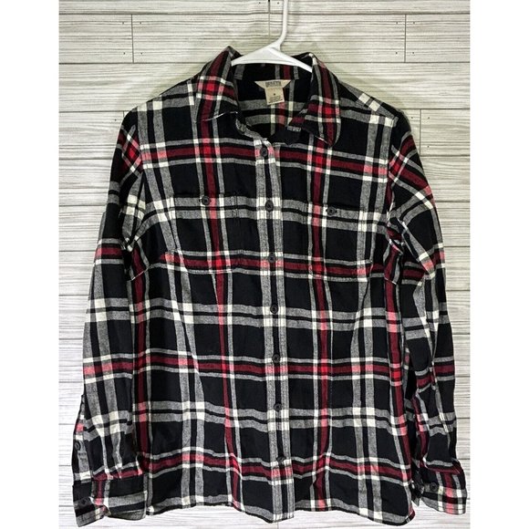 Woman's Duluth Trading Co Flannel Button‎ Down Shirt Size Small Black White Red - Picture 2 of 8